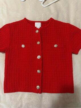 H&M Red Short-Sleeve Knit Cardigan